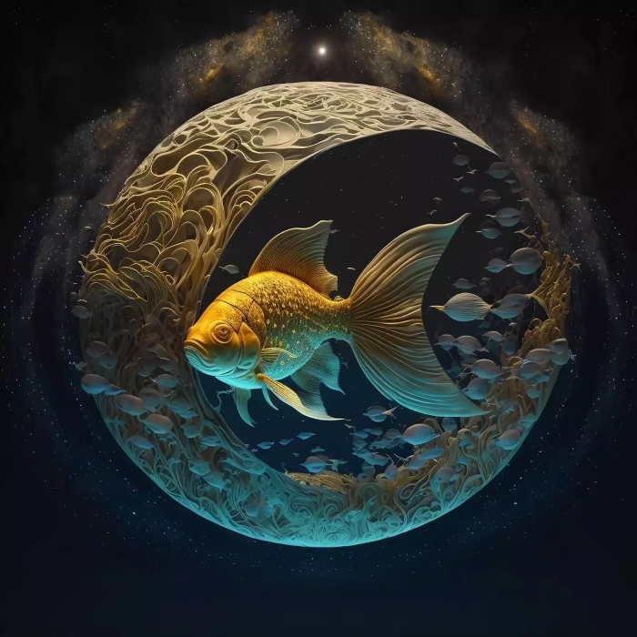 a fish ensconced in a cresent Moon
